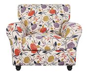 SearchI Stretch Sofa Cover Printed Couch Chair Covers, Floral Pattern 2 Piece Armchair Slipcover with Separate Cushion Cover, Washable Furniture Protector for Living Room(Chair, Orange Flower)