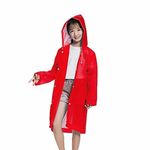 Zeki Plain Raincoats for Kids, Reusable Rain Ponchos with Hood and Sleeves Rain Coats for Boys and Girls (Universal, Red) (12-13 Years)