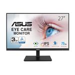 ASUS VA27DQSB 27” Monitor, 1080P Full HD, 75Hz, IPS, Adaptive-Sync, Eye Care, HDMI DisplayPort VGA USB Hub, Frameless, Ergonomic Design, VESA Wall Mountable