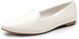 DREAM PAIRS Women's Flats, Pointed Toe Slip-On Dressy Flat Shoes, Comfortable Business Casual Dress Shoes for Office Work,Size 8.5,White,DWUMSP2502