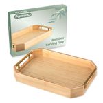 PARMEDU Natural Bamboo Serving Tray: Thickened Wooden Breakfast Tray in Large Size with Ergonomic & Aesthetic Metal Handles - for Serving Food, Breakfast in Bed, Tea, Coffee, Organizing and Decoration