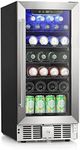 COWSAR Wine Fridge 15inch Beverage Refrigerator 2.9 Cu.Ft. Freestanding or Under Counter Cooler Stainless Steel Beer Fridge Mini ETL Approved