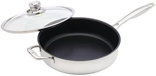 Swiss Diamond 4.2 Quart Stainless Steel Nonstick Saute Pan, Induction Compatible Skillet with Tempered Glass Lid, Dishwasher and Oven Safe