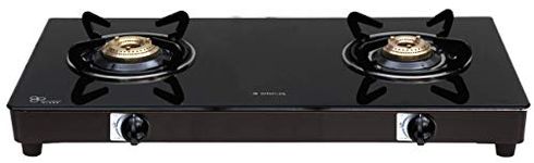 Elica Vetro Glass Top 2 Burner Gas Stove (662 Ct Vetro Blk) - Manual Ignition, Black