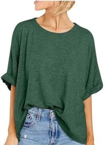 Trendy Womens Tops Women's Oversized T Shirts Loose Fit Tunic Tshirts Casual Summer Tops Short Sleeve Tees Women Clothes Trendy Green