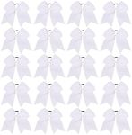 20 PCS 8 Inch Cheer Hair Bows Large Cheerleading Big Hair Bows with Ponytail Holder Hand-made Grosgrain Ribbon Hair Accessories for Teen Girls (White)