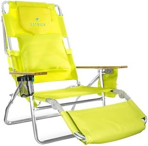 Ostrich Deluxe 3 in 1 Beach Chair with Face Opening - Portable, Reclining Lounger for Tanning - Face Hole for Reading on Stomach - Padded Footrest, Removable Pillow - Aluminum (Green)
