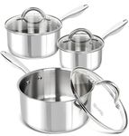 MICHELANGELO Saucepan Set 6pc, 18/10 Stainless Steel Sauce Pan with Lid, Tri-Ply Bottom Sauce Pot Set, Nonstick Saucepan, Induction Compatible, 1QT & 2QT &3QT