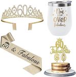 60th Birthday Decorations Gifts for Women with 12oz Coffee Wine Tumbler Mug, 60th Birthday Crown, Sash, Cake Topper and 60th Birthday Candles, 60th Birthday Gifts Idea