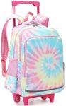 CAMTOP Rolling Backpack Girls Travel Roller Bag with Wheels Kids School Bags Wheeled Luggage Backpack, Tie Dye Pink, School