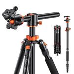 K&F Concept 67 inch Camera Tripod Horizontal Aluminum Tripods Portable Monopod with 360 Degree Ball Head Quick Release Plate for DSLR Cameras T255A4+BH-28L (Orange)