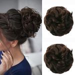 JJstar 2PCS Messy Bun Hair Piece Curly Fake Hair Buns Donut Tousled Updo High Heat Resistant Synthetic Fiber Hair Scrunchies Pieces for Women Girls Ponytail Extension(Dark Brown)