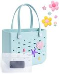 BAGSMART Beach Bag for Women, Water-resistant Rubber Tote Bag, Sandproof Vacation Essentials for Summer Swim Cruise Pool, Blue