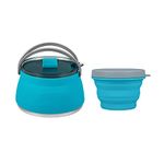 EEZEE 1L Collapsible Camping Kettle Portable Travel Kettle Folding Silicone Camping Cook Pot Foldable Compact Hiking Water Boiler with Lid BPA-Free Backpacking Pot