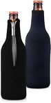 kwmobile Set of 2 Neoprene Bottle Coolers Sleeves for 330-500ml Bottle - Keep Beer, Soda, Soft Drinks Cool - Black/Dark Blue