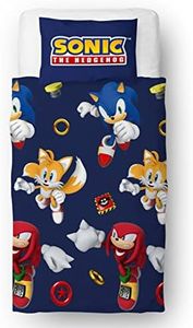 Sonic The Hedgehog - Juego de funda de edredón oficial para cama individual | Diseño de salto reversible de 2 caras incluye funda de almohada a juego | Juego de cama individual