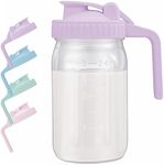 Breast Milk Pitcher with Leak Proof Flip Cap & Pour Spout, 32 oz Wide Mouth Mason Jars for Breast Milk Storage Container, Glass Picther with Lid for Cold Brew Coffee, Sun Tea, Juices, Purple