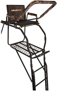 Muddy MLS1550 Skybox Deluxe 20' Tall Single Steel Ladder Tree Stand with Adjustable Padded Shooting Rail for Big Game & Hunting