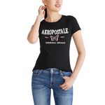 AEROPOSTALE Women's Aero Ss Graphic Tee-Block, Dark Black, Medium