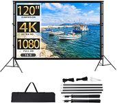 Projector Screen with Stand, Towallmark 120 inch Portable Projection Screen, 16:9 4K HD Rear & Front Projections Movies Screen with Carry Bag, for Indoor Outdoor Home Theater Backyard Camping