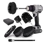 Drill Brush Attachment Set, 8Pcs Power Scrubber Cleaning Brush with Extended Long Attachment, Electric Drill Scrub Brushes Kit for Car Grout Floor Tub Shower Tile Sink Bathtub Bathroom Kitchen Black