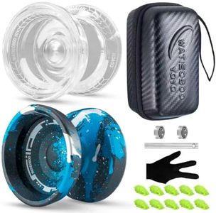 WATIEOBOO yoyo 2-Piece Set - P02 Crystal yo-yo and M18 Black Blue Silver Camouflage Yo-yo, Suitable for Beginners and Professional Yoyo Stunt Players, Adult Yo-Yo and Beginner Kids Yo-Yo