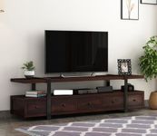 MetalTree Rustic Sheesham Wood & Metal TV Unit with 5 Drawers, 1 Shelf, and Storage for up to 70-inch TV - Perfect for Your Living Room (Salaria, Walnut Finish)