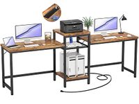 Unikito Double Desk with Power Outlet, 2 Person Desk with Open Storage Shelves and Printer Stand, Computer Desk for Home Office Desk, Long desk, Gaming Computer Desk, Writing Study Table, Rustic Brown