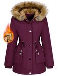 heekpek Women's Winter Faux Fur Hooded Jackets Warm Fleece Lined Ladies Long Coats Waterproof Windproof Parka Outerwear, Wine Red, M