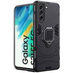 TheGiftKart Back Case Cover for Samsung Galaxy S21 FE 5G Back Case Cover | Tough Armor Bumper | Ring Holder & Kickstand in-Built | 360 Degree Protection (PC TPU | Black)