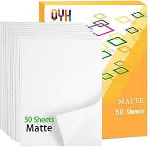 QYH Premium Printable Vinyl Sticker Paper - 50 Matte White Waterproof Decal Paper Sheets for Inkjet Printer Standard Letter Size 8.5"x11"