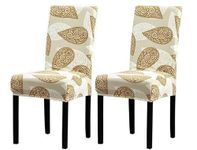 House of Quirk Elastic Chair Cover Stretch Removable Washable Short Dining Chair Cover Protector Seat Slipcover ((Pack of 2, Gold Paisley))