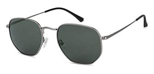 VINCENT CHASE EYEWEAR By Lenskart | Full Rim Hexagonal Sunglasses Black Frame, Grey Lens | Polarized & 100% UV Protected | Men & Women | Medium | VC S12917