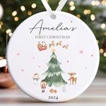 Personalised Babys First Christmas Bauble | Babys 1st Christmas Bauble | Baby’s 1st Christmas Gift | Custom Baby’s 1st Christmas Decoration 2024 (Watercolour Christmas)