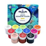 Flash Gouache Paint Set | 12 Colors | 25 Ml, 0.8 Fl Oz Each | Matt Finish | Rich Pigments Vibrant Non Toxic Paints For Professional Artists Hobby Painters & Kids (Set Of 12 Colours), Multi