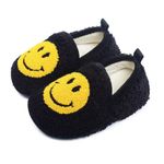 JPGLOV Toddler Boys Girls Smile Face House Slippers Indoor Home Non-Slip Rubber Sole Shoes Warm Cozy Socks for Kids Black 3.5-4.5infant