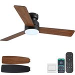 Kviflon 46 inch Ceiling Fans with Lights and Remote/APP Control, Low Profile Ceiling Fan with Light, Flush Mount, 3CCT, 3 Reversible Blades 6 Speeds Modern Ceiling Fan for Bedroom Living Room, Nickel
