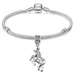 Girls 17cm Silver Starter Charm Bracelet with Silver Unicorn and Gift Box Age 7-12 Years