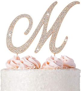 Letter M Cake Topper - Premium Rose Gold Metal - M Monogram Wedding or Anniversary Party Sparkly Rhinestone Initial Decoration Makes a Great Centerpiece - Now Protected in a Box
