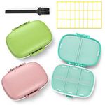 3 Pack 8 Compartments Travel Pill Box,Pill Organizer 7 Days Moisture Proof Small Pill Case for Pocket Purse Daily Portable Medicine Vitamin Holder Container(Pink+Blue+Green)