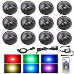 YZGWZLD Waterproof LED Deck Lights Kit, 12 Pack Φ1.38 Dimmable Color Deck Light Low Voltage LED Step Stair Lighting Black One with Remote Control for Garden,Yard,Pathway