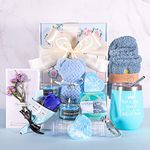 Birthday Gifts for Women, Relaxing Spa Gift Box Basket for Her, Pampering Gifts Thank You Gifts for Girls, Mom Wife Sister Best Friend Unique Happy Birthday Bath Set Gift Ideas (Blue2)