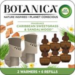 Botanica by Air Wick Plug in Scented Oil Starter Kit, 2 Warmers + 6 Refills, Caribbean Sweetgrass and Sandalwood, Air Freshener, Eco Friendly, Essential Oils