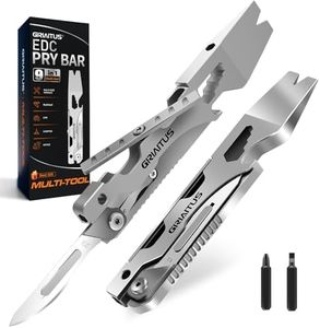 GIRIAITUS Multitool Pry Bar Tool with Multitool Knife, Bottle Opener, Hex Wrench, Screwdriver, Box Cutter Blade, Steel Handle, Everyday Carry, Cycling, Camping