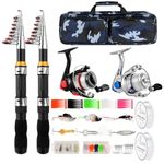 Fishing Rod Reel Combo Carbon Fiber 6.89FT 2PCS Telescopic Fishing Pole Spinning Reel Lures Accessories with Case, Portable Fishing Rod Kit for Travel Saltwater Freshwater, Fishermen Gift