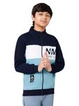 Alan Jones Clothing Boys Cotton Blend Colorblock Cotton Mock Neck Regular Sweatshirt (White, Blue_10Years-11Years), 10 -11 Year