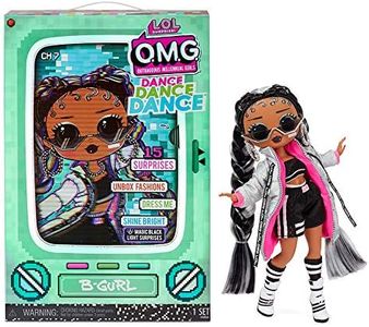 LOL Surprise OMG Dance Dance Dance B-Gurl Fashion Doll with 15 Surprises Including Magic Black Light, Shoes, Hair Brush, Doll Stand and TV Package - Great for Girls Age 4+