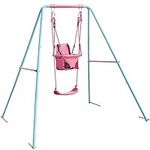 2-in-1 Toddler Swing Set, A-Frame Swing Sets for Backyard Playground with Metal Swing Stand,4 Anchors, Two Swing Seats for Kids 6 Month+