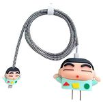 Meyaar 4 in 1 Compatible with Apple iPhone Charger Case Cover | Silicon Charger Case Cover for Apple 18-20W 360 Degree Protection Case with Wire Saver (Blue (Shinchan))