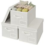 GRANNY SAYS Large Storage Boxes with Lids, Pack of 3 Storage Baskets Storage Organization, Foldable Storage Bins for Clothes, Boite de Rangement Decorative, White Storage Bins for Organizing Wardrobe